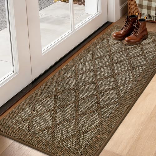 COSY HOMEER Non-Slip Door Mat 20"x48",Entryway Rugs Low Profile,Brown - color: Brown, size: 4' x 1'8" (Rectangular)