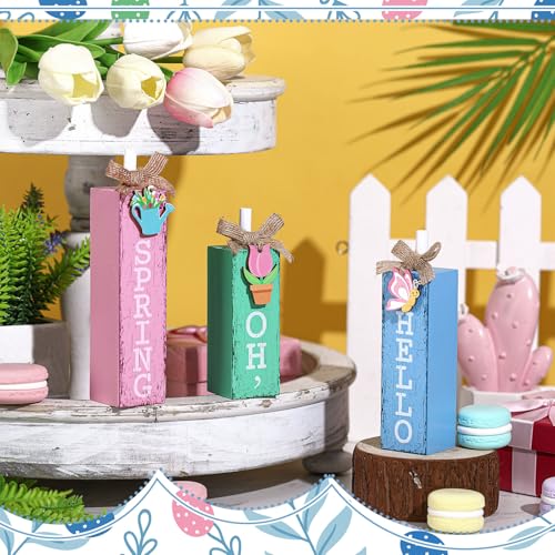 MiniInflat Spring 3 Pcs Table Decor, Wooden Block Sign Tiered Tray - style: Spring