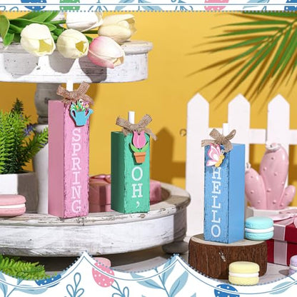 MiniInflat Spring 3 Pcs Table Decor, Wooden Block Sign Tiered Tray - style: Spring