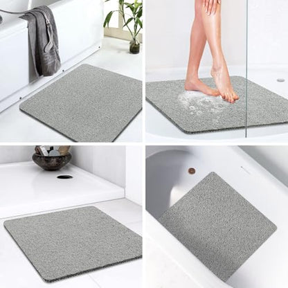LuxStep Shower Mat Bathtub Mat Non-Slip Bath Mat with Drain, Quick Drying - color: Stylish Grey, size: 24" x 24"