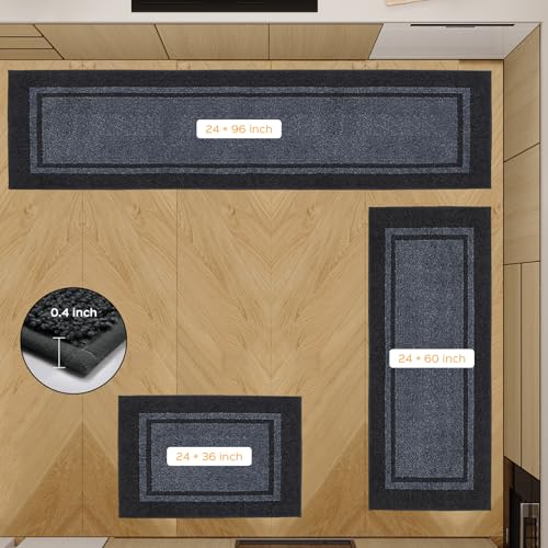 Kitchen Rugs 24" x 96", Non-Slip Runner Rugs, Bluish Grey & Charcoal - color: Bluish Grey & Charcoal, size: 24" X 96"