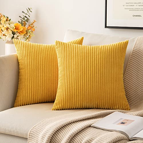 MIULEE Soft Corduroy Throw Pillow Covers Set of 2 16x16 Mustard Yellow - color: Mustard Yellow, size: 16" x 16" (Pack of 2)