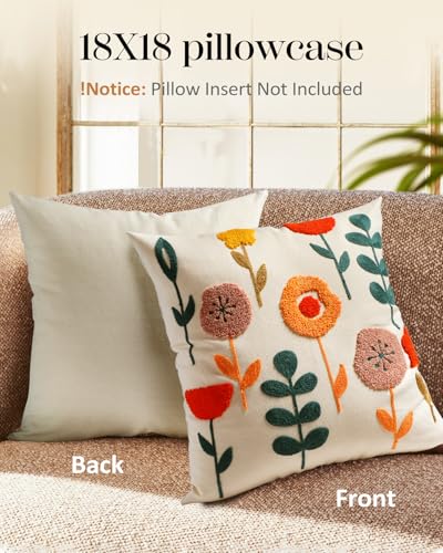Embroidered Throw Pillow Cover, 18x18 Inch, Botanical - color: Plants, size: 18" x 18" (Pack of 1)