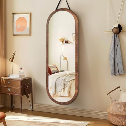 48x16in Oval Full Length Mirror Solid Wood Frame, Brown - color: Brown, size: 48"L x 16"W