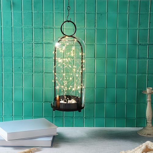 16" High Versatile Modern Metal Hurricane Lantern with Handmade Sturdy Glass Dome in Black for Pillar Candle & Plants, Industrial, Farmhouse, Shabby Chic (Black, 6.3:x16.5) - color: Black, size: 6.3"x16.5"