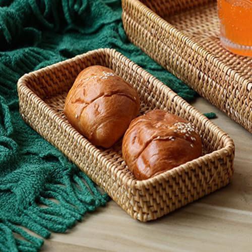 Rattan Bathroom Vanity Trays, Serving Vanity Basket Toilet Tank Basket Small Narrow Guest Towel Holder for Dressing Table, Shelves, Desk Top, Cabinet, Nightstand ﻿Storage