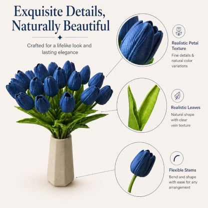 Mandy's 20 Stems Navy Blue Artificial Tulip Flowers for Home Centerpieces - color: Navy Blue