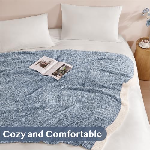 WRENSONGE Soft Throw Blanket for Couch-Cozy Reversible Knitted Blankets - color: Aesthetic Blue, size: Throw-XL(50"x 70")