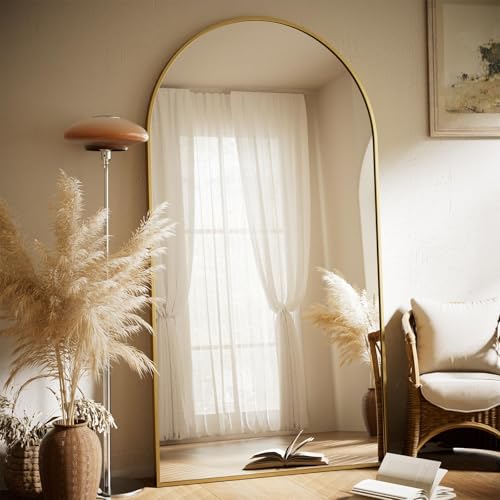VooBang 35"x78" Gold Large Arched Floor Full Length Dressing Body Mirror - color: Gold, size: 78"L x 35"W