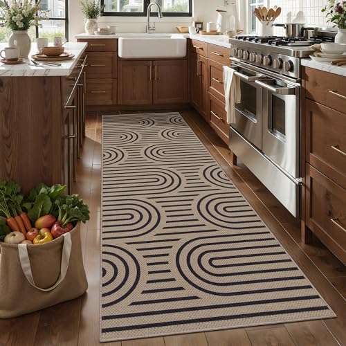 Tangsoo Easy Jute 2.6x10 Washable Runner Rug for Hallway,Non-Slip Long Rug - color: Brown Six Rainbow, size: 2.6x10ft