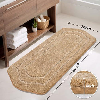 COSY HOMEER Plush Non-Slip Bath Mat, Beige, 24" x 60" - color: Beige, size: 24" x 60" (Oval)
