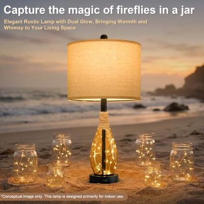 OYEARS 23" Table Lamps for Living Room Set of 2 Bedside Lamps for Night Stands Bedroom Lamps Farmhouse Rattan Boho Lamp Glass Nightlight End Table Lamp,Two Light Points - color: Tea Brown