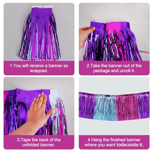BEISHIDA Blue Purple Pink Fringe Garland Banner Wall Tinsel Foil Streamers - color: Blue Purple Pink