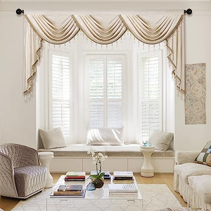 ELKCA Luxury Cream Velvet Curtain Valances for Living Room with Beads(79inch,1 Panel) - color: Cream, size: 79"W x 43"L (Pack of 1)