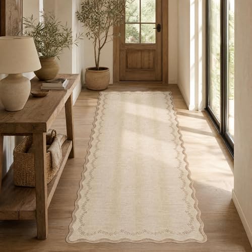 GarveeHome 2.5x8 Scalloped Washable Runner Rug Non Slip Hallway Kitchen Rug - color: Jute, size: 2'6" x 8' (Rectangular)