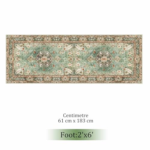 Washable Runner Rug 2x6,Long Green Rug Runners for Hallways - color: Green, size: 2'x6'