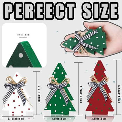 Christmas Tiered Tray Decoration Set - 3pcs Rustic Wooden Christmas Tree Design with Polka Dot Elements Table Centerpieces - Farmhouse Style Freestanding Display for Coffee Bar, Dining Table - style: Polka Dot-B