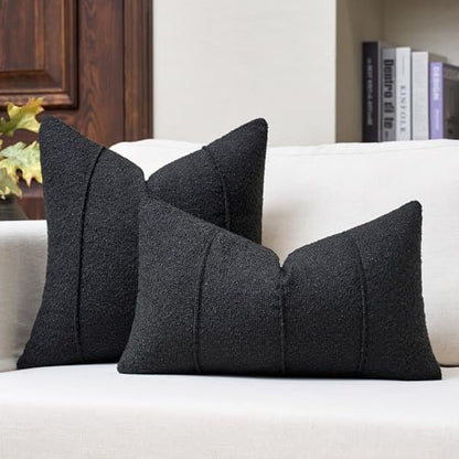 Textured Boucle Throw Pillow Covers 18x18 Inch Set of 2 Black - color: Black, size: 18" x 18" (Pack of 2)
