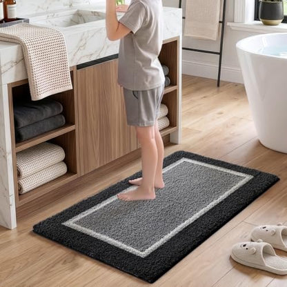 DEXI Bathroom Rugs 32x20, Soft Absorbent Bath Mat, Dark Grey - color: Dark Grey, size: 32" X 20" (Rectangular)