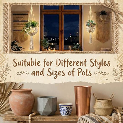 3 Sets Macrame Plant Hanger Kit Crochet Plant Hangers with Lights and Hooks