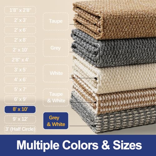 Faux Jute Area Rug 8'x10', Washable & Non-Slip, Grey & White - color: Grey & White, size: 8' x 10' (Rectangular)