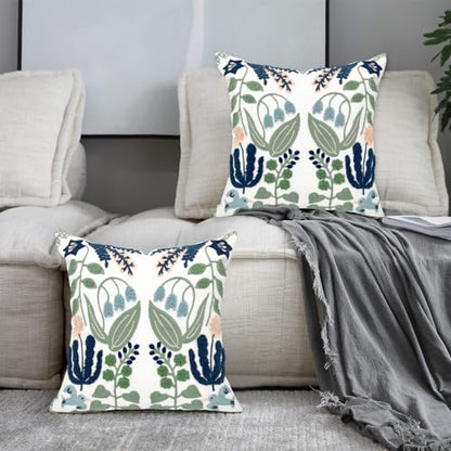 Alysheer Floral Embroidered Throw Pillow Cover 18"x 18" Set of 2 Blue Green - color: - Blue Green, size: 18" x 18" (Pack of 2)
