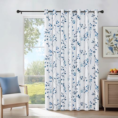 Beauoop Floral 100% Blackout Sliding Door Curtains Navy Blue 100x84 1 Set - color: Grommet | Blue Navy, size: 100"W x 84"L (Pack of 1)