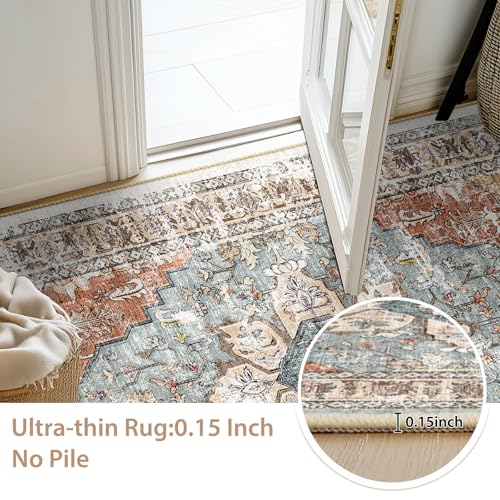 BESTSWEETIE Washable Boho 8x10 Area Rug, No Pile, Living Room, Green Brick - color: Green/Brick/Rust Red, size: 10' x 8' (Rectangular)