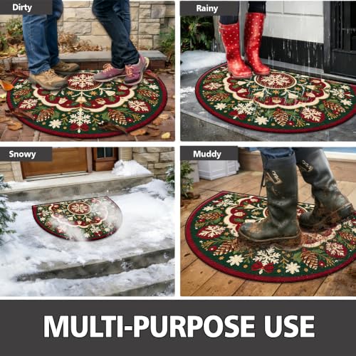 Christmas Half Round Door Mat 24"x36", Non-Slip Indoor Entryway Rug - color: Multicolor-13