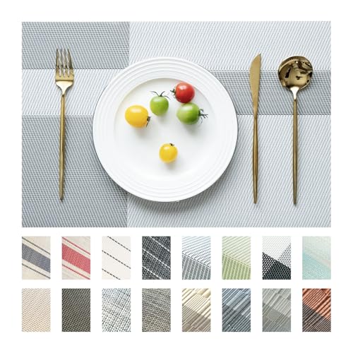 Placemats Set of 4 Vinyl/Plastic Woven Place Mats for Kitchen Table Indoor/Outdoor Washable Placemat Wipeable Dining Table Mats (Silver Cube,4) - color: D-silver Cube, size: 4 pcs