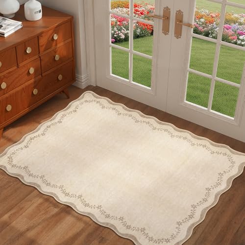 GarveeHome Scalloped Entryway Rug 2x3 Jute Washable Front Door Entry Rug - color: Jute, size: 2' x 3' (Rectangular)