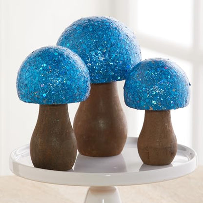 Your Heart's Content Glitter Mushrooms, Set of 3 (Blue) - color: Blue Glitz 3