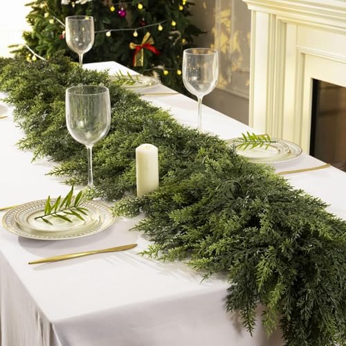 12Ft Christmas Garland,Real Touch Cedar Garland,Realistic Faux Pine Garland - size: 12FT