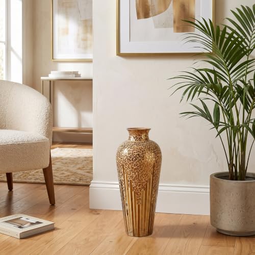 Tall Mosaic Floor Vase 22 Inch – Handmade Multi Golden Sands Glass Mosaic Vase for Pampas Grass & Flowers | Decorative Metal for Living Room, Entryway, Bedroom & Table Centerpiece Decor