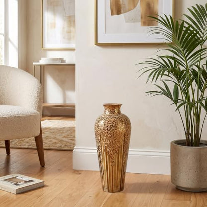 Tall Mosaic Floor Vase 22 Inch – Handmade Multi Golden Sands Glass Mosaic Vase for Pampas Grass & Flowers | Decorative Metal for Living Room, Entryway, Bedroom & Table Centerpiece Decor