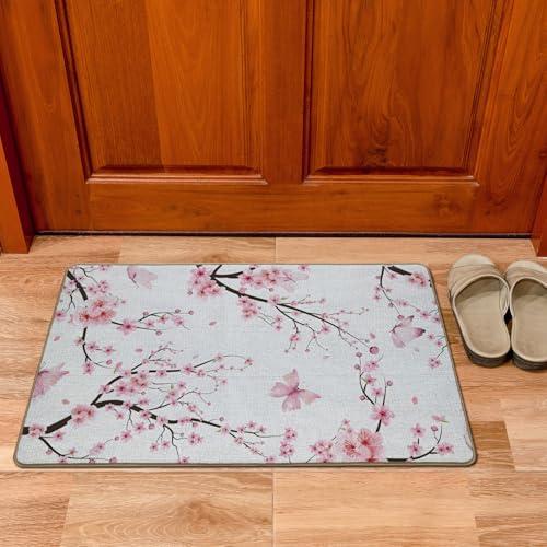 Jvpke Pink Cherry Blossom Door Mat, Floral Bath Flower Bath Mat, 17x30 Inches - color: Pink Floral