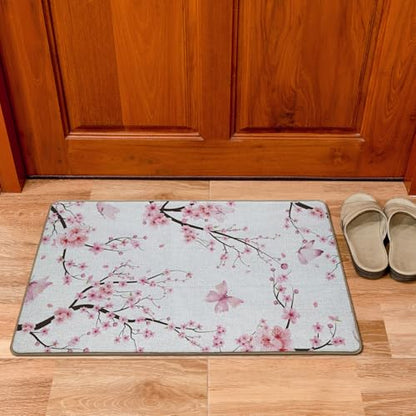 Jvpke Pink Cherry Blossom Door Mat, Floral Bath Flower Bath Mat, 17x30 Inches - color: Pink Floral