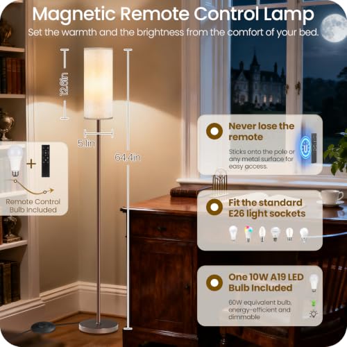 Dimmable Floor Lamps for Living Room with Remote and Foot Switch, 64.4” Modern Standing Tall Lamp, Corner Lamp for Bedroom, Bulb Included, 3000K-6500K, Beige and Brown, FCC Listed VE06LD05W1 - color: Brown