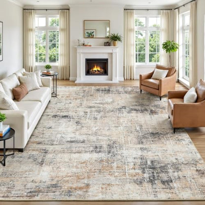 8x10 Area Rug for Living Room, Abstract Washable Non-Slip Large Rugs, Gold - color: Grey/Gold, size: 8' x 10' (Rectangular)