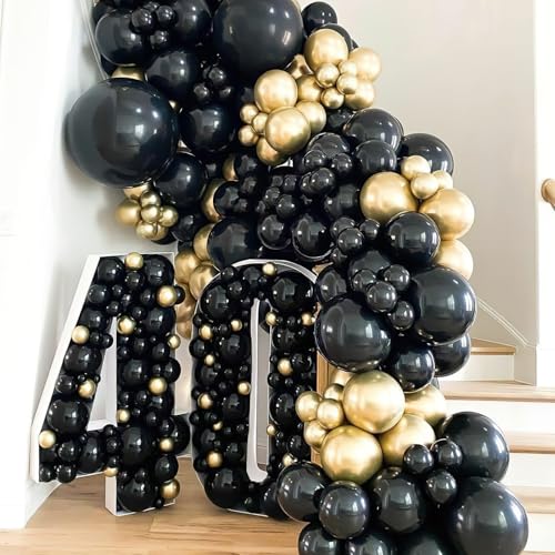 PartyWoo Black and Gold Balloons 66pcs 12 Inch Black Chrome Gold Balloons - color: Black, Gold