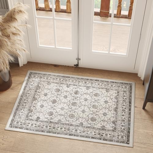 jinchan 2x3 Vintage Floral Area Rug, Washable Entryway Rug, Beige - color: Multi Beige, size: 2' x 3' (Rectangular)