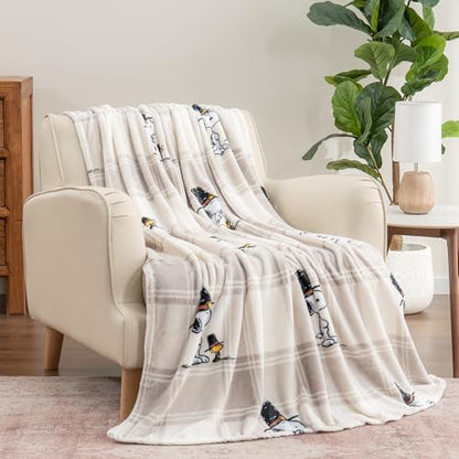 Berkshire Blanket Peanuts® VelvetLoft® Cute Character Snoopy Plush Throw Blanket,Lakeside Plaid Harvest Snoopy and Woodstock Grey,Throw 55 in x 70 in (Official Peanuts® Product) - color: Lakeside Plaid Harvest Snoopy and Woodstock Grey, size: Throw (55 in