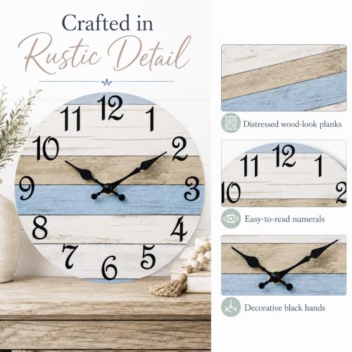 CHYLIN Wall Clock Silent Non-Ticking Battery Operated Rustic Wood Grain - color: C-dark Brownish Blue, size: 8 inch