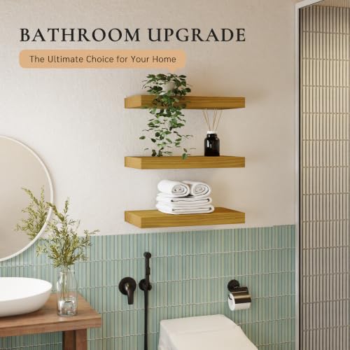 24" Extra Deep Floating Shelves, Set of 3, Natural Wood - color: Natural, size: 3T24IN