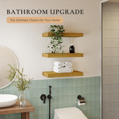 24" Extra Deep Floating Shelves, Set of 3, Natural Wood - color: Natural, size: 3T24IN