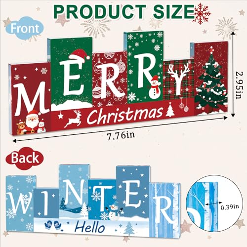 Merry Christmas Sign Winter Tiered Tray Decor Reversible Regalos De Navidad - color: small winter