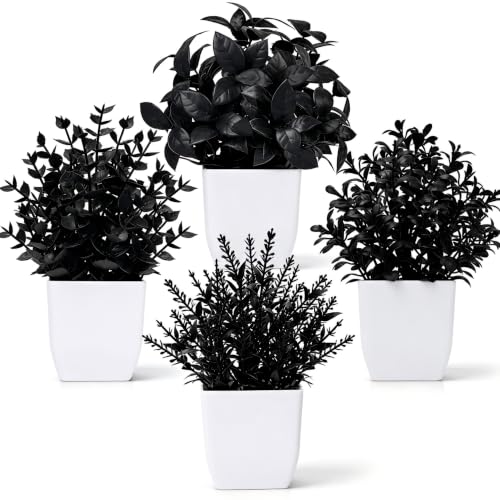 Der Rose 4 Pack Black Artificial Plants for Indoor Halloween Decor - color: Gothic Black