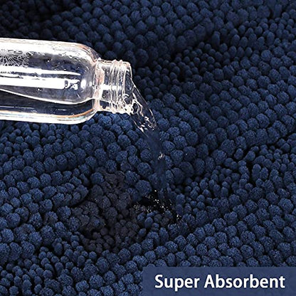 Turquoize Small Bathroom Rug 17x24, Soft Absorbent Chenille Bath Rug, Navy - color: Navy, size: 17" x 24"
