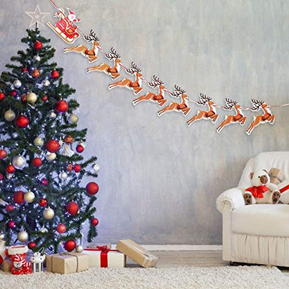 9 PCS Christmas Paper Banners Flags Santa and Reindeers Bunting Garlands for Door Wall Window Hanging Decoration Christmas Party Favor Supplies
