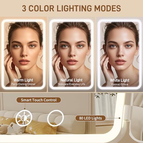 FRANO Trifold Makeup Mirror with Light, 3X/5X Magnifying Vanity Mirror, - color: White